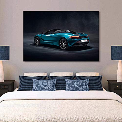スーパーカーマクラーレン720sスパイダーブルーカブリオレキャンバス絵画現代壁アート写真ポスターとリビングルームの装飾のためのプリント50X75cm20x30inchフレームなし