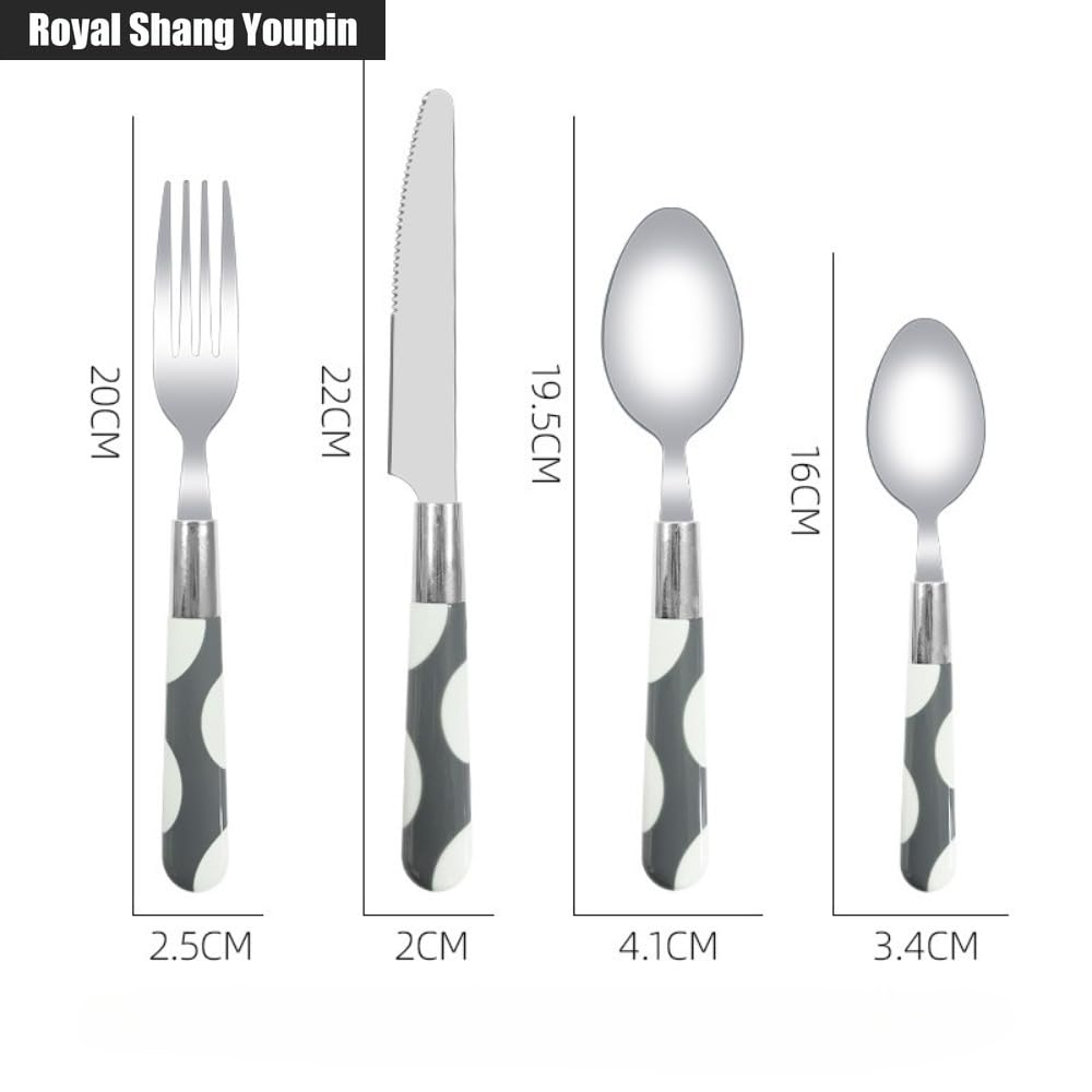 Manico in Plastica Cucina Acciaio Inossidabile Posate Stoviglie Posate Set Coltello Da Bistecca Forchetta Cucchiaio Cucchiaino (UN,16 pezzi)