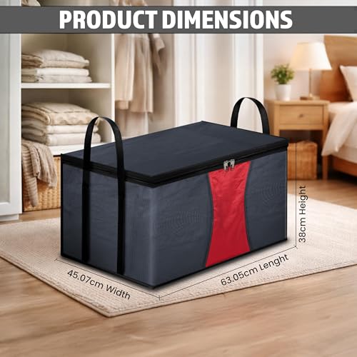Image of Storite 2 Pack Multi-Purpose Moisture Proof Heavy Duty 1680 Denier Nylon 110 L Super-Size Large Toys /Stationery Paper /Blankets /Clothes Storage Bag -Grey /Red (63.5 x 45.7 x 38cm)