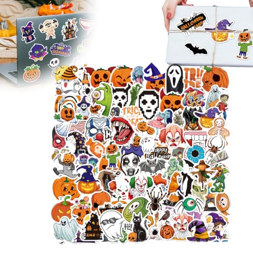 XPEX 100 Stück Halloween Sticker Aufkleber Halloween Wasserdicht Vinyl Aufkleber Kürbis Kinder Graffiti Sticker Für Diy Laptop Gepäck Dekoration Party Favors