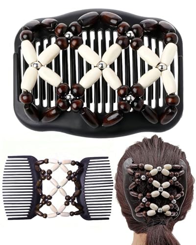 Magic Hair Side Combs Thick Hair Clip Magic Wood Beads Double Hair Comb Clip for Popular Hairstyles Style