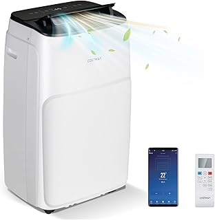 COSTWAY 5 in 1 Portable Air Conditioner, 12000 BTU Mobile Heater, Cooler, Dehumidifier, Fan with WiFi Smart APP, Sleep Mode, LED Display, Remote Control, 3 Speeds, 24H Timer & Auto Defrost