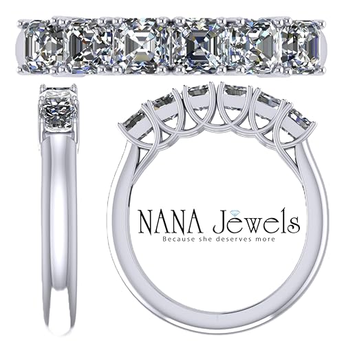 NANA Jewels Asscher Cut Simulated Diamond Ring 1.00ctw 6 Stone Wedding Band, Sterling Silver2