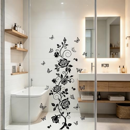 FUFUQUARE Flower Vine Decals Flying Butterfly Black Floral Wall Stickers Removable Wall Art Decor for Living Room Bedroom - 4