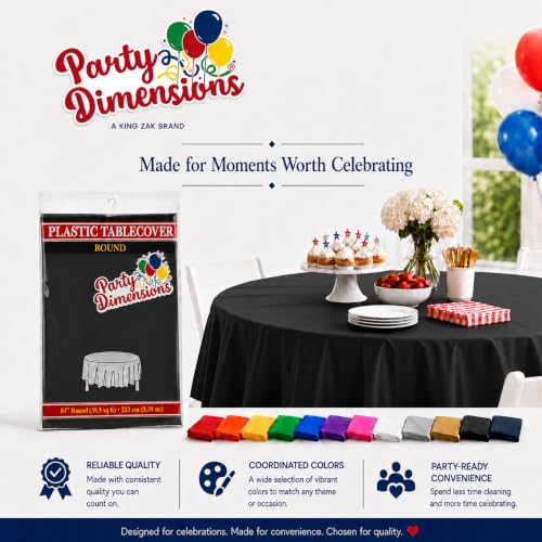 Image of Party Dimensions Black Disposable Plastic Tablecloth, Round, 84 inch, 12 Pack
