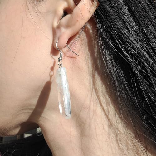 Boho Clear Quartz Crystalline Raw Crystal Drop Dangle Earrings Healing Energy Stone Tribal Ethnic Irregular Shape Gemstone Anniversary Christmas Birthday Mother's Day Women's Day Gifts ZUOEH1733