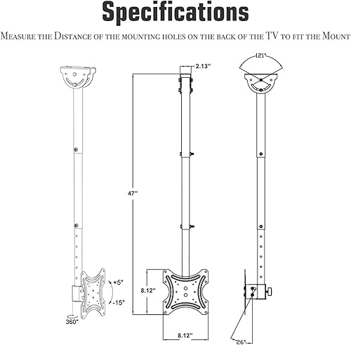Miniatura 8 de Soporte de techo para TV que se adapta a la mayoría de televisores de pantalla plana LED, LCD OLED de 32 a 55 pulgadas, soporte de pared universal,