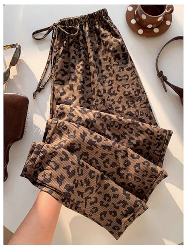 Image of SHENHE Women's Cheetah Print Wide Leg Baggy Pants Y2k Side Loose Streetwear Trousers