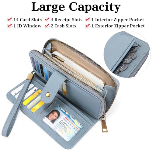 Image of GAEKEAO Wallet for Women Clutch RFID Blocking Wristlet Leather Purse Large Capacity Credit Card Holder with Grip Hand Strap