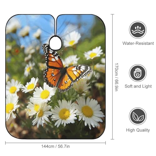 Capa para corte de cabello Butterfly on Daisy Flower 66.9x56.7 pulgadas miniatura 2