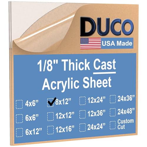 Image of Duco Clear Cast Acrylic Sheets 1 /8 inch (3mm) Thick 8 inch x 12 inch - 2 Pack of USA-Made Transparent Plexiglass Sheet - Shatter Resistant Acrylic Board for Window Replacements, Displays, Signs, & Barriers