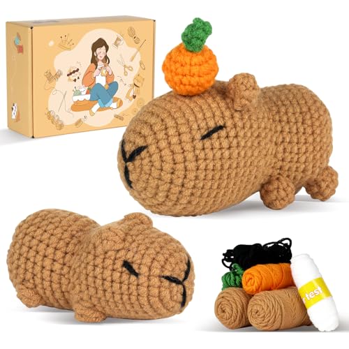 Image of Gipony Crochet kit for Beginners,Knitting kit,Equipped with Step-by-Step Video tutorials, Adult Junior Crochet kit,Crochet Animals kit,Crochet Capybara