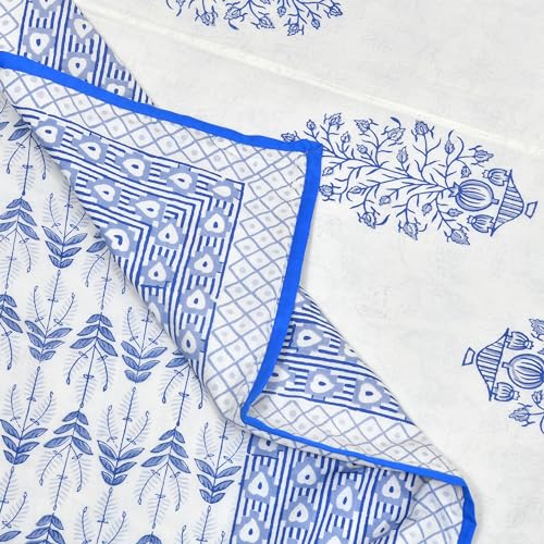 Image of BLOCKS OF INDIA 100% Cotton Dohar King Size Reversible Hand Block Printed Malmal Summer Dohar /Blanket (Color 8)