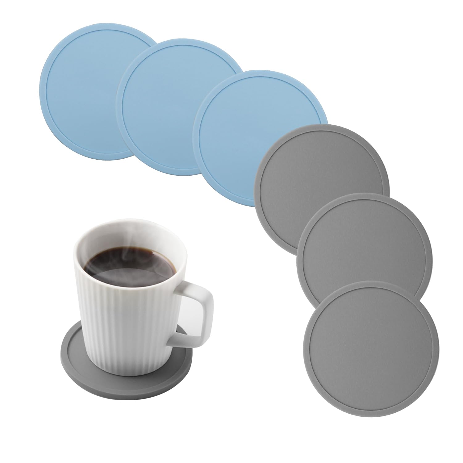 Siliconen onderzetters rond voor glazen, glazen onderzetters, zwart, 5 stuks, antislip, bekeronderzetters, drankonderzetters, baraccessoires, herbruikbaar