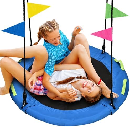 HeyZoo 48 Inch Tree Swing, Larger Saucer Swing for Whole Family, Blue