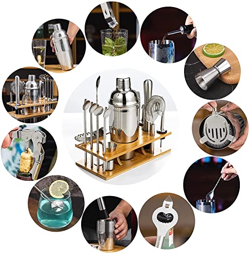 Set de Coctelera de Acero Inoxidable con Soporte de Madera 14 Piezas miniatura 4