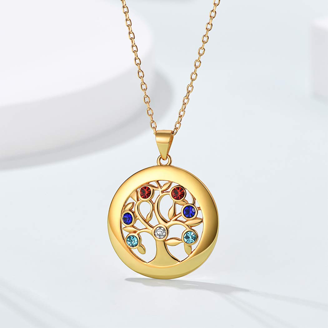 Suplight personalisiert Familienkette 925 Silber/Edelstahl Geburtssteinkette Namenskette Herz/Baum des Lebens Anhänger Halskette mit Gravur Partnerschaft Freundschaft Schmuck mit Geschenkbox