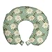 ABAKUHAUS Vintage Floral Cuscino da Viaggio, margherite, Accessorio in Schiuma di Memoria per Viaggio, 30 cm x 30 cm, Pistacchio Verde Avorio