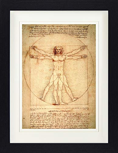1art1 Leonardo Da Vinci Poster Homme De Vitruve, vers 1490 Affiche Encadrée avec Passe-Partout Élégant | Images Murales | dans Un Cadre Photo 40x30 cm