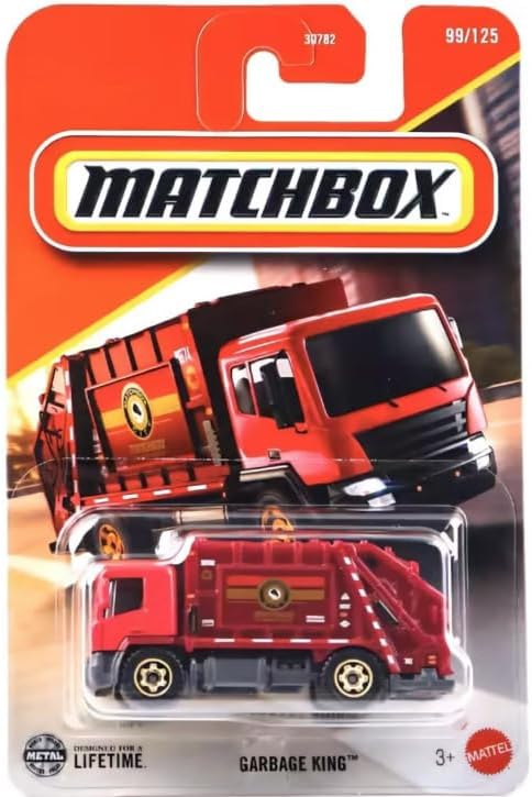 Camión volquete Matchbox Garbage King [rojo] 99/125, vehículo de juguete fundido a escala 1:64