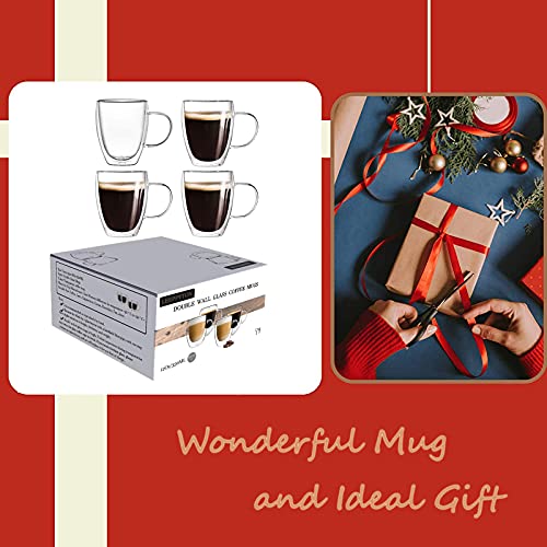 Set Of 4 Double Walled Design Glass Tea Coffee Cup With Handles, Insulated Double Walled Glasses Heat Resistant Cappuccino Latte Tea Drinking Thermo Mugs (4Pcs 350Ml) #TOP6