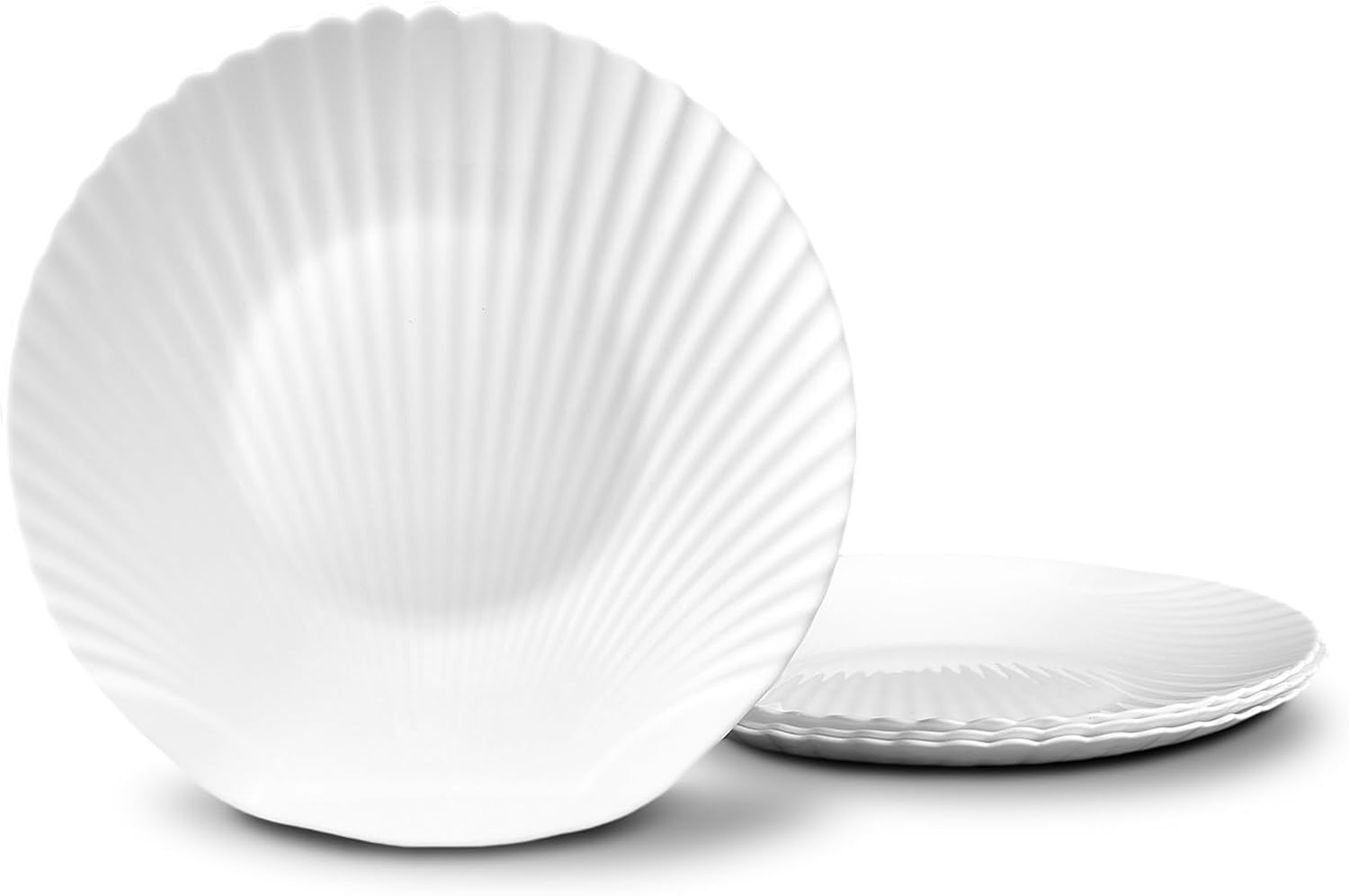 12 inch Large Dinner Plate Set of 4, Lightweight Seashell Shaped Opal Glass Serving Platters White for Charcuterie, Dessert, Fruit Appetizer, Dishwasher and Microwave Safe 12 in - set of 4 White