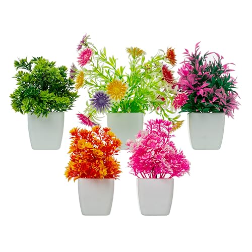 Image of JH Gallery Artificial Flower Pot - Home Decor, Indoor Plants for Home, Decorative Items for Office, Artificial Plants for Decoration, Plastic Flowers for Home Decor (Pack of 5)