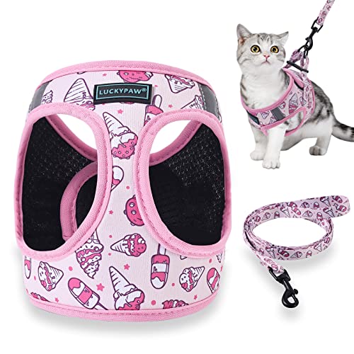 Cat Harness And Leash Set For Walking, Escape Proof Cat Harness For Small Medium Large Kitten Cat And Puppy, Pattern Vest Harness With Adjustable Strap For Traveling, Adventure(Ice Cream, 12-14") #TOP20