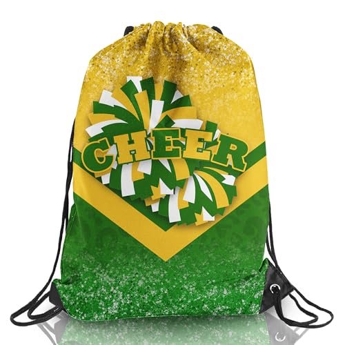 Cheer Drawstring Backpack Cheerleading Drawstring Gym Bag Cheerleader Gifts for Cheerleader (Gold&Green,1 Pcs)