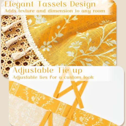 Image of Yinhua Boho Tie Up Curtains for Windows Vintage Linen Valance Light Filtering Floral Valance Rod Pocket Rustic Adjustable Tassel Window Valances for Bathroom, 42 inch W X 45 inch L, Yellow