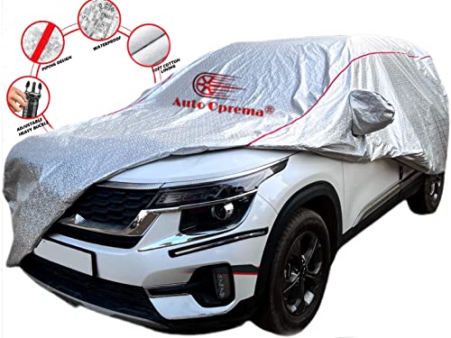 Image of Auto Oprema Waterproof Car Body Cover with Mirror and Soft Cotton Lining (Triple Stitched) (Silver with Red Piping) Compatible with X6M Car Bumper to Bumper Accurately.