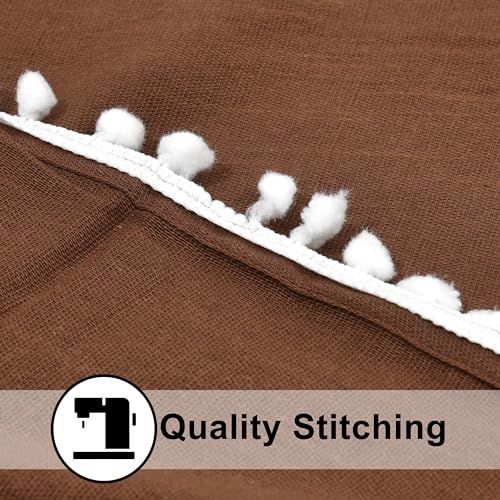 Image of THE LINEN COMPANY Cotton Sheer Grommet Curtains with Side Border Pompom Sheer Curtain for Long Door Linen Textured, Light Filtering, Pack of 2 (Brown, 8 Feet)