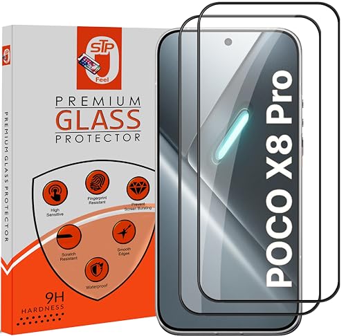 Image of STP FEEL Premium Tempered Glass Screen Protector Guard Compatible For Poco X8 Pro 5G (6.59 Inch, Pack of 2) | Edge to Edge Coverage With Easy to installation kit for Smartphone