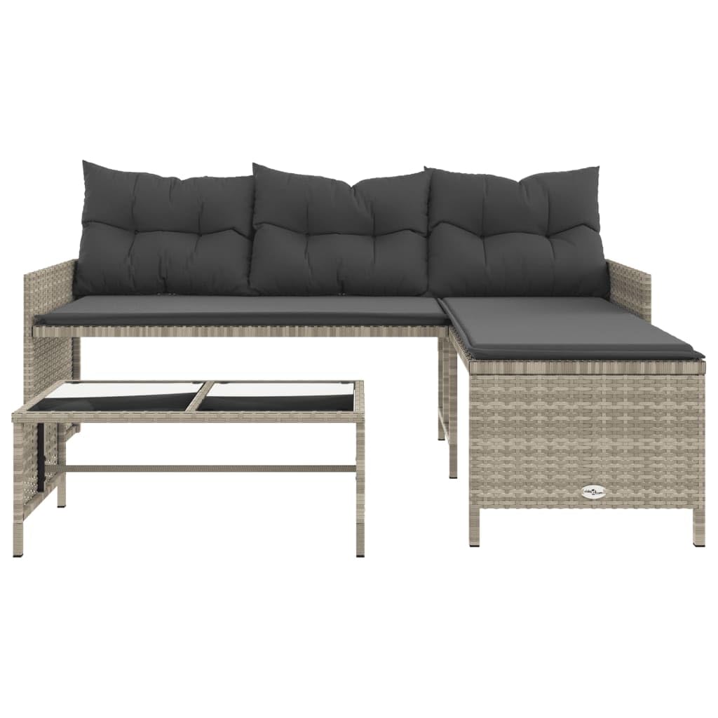 vidaXL Narożnik ogrodowy z poduszkami i stolikiem, rattan PE, szary, sofa do ogrodu, meble ogrodowe, kanapa ogrodowa, siedzisko ogrodowe