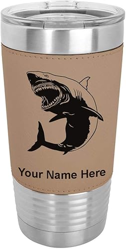 Miniatura 10 de LaserGram 20oz Vacuum Insulated Tumbler Mug Great White Shark Personalized Engraving Included Faux Leather Gray