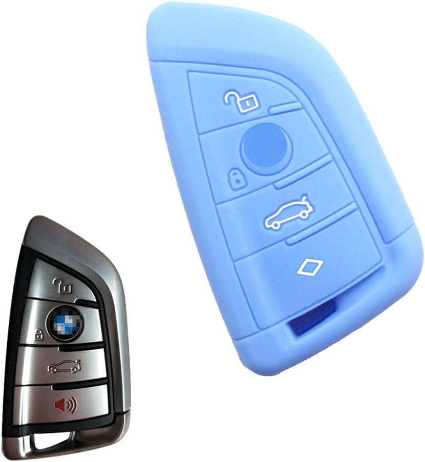 ECOiNVA for BMW X1 X2 X3 X4 X5 X6 X7 R56 R60 Mini Cooper One Countryman Car Key Case Fob Cover Silicone Keycases Remote Control Cases (A-Blue)
