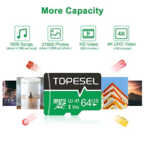 Topesel 64Gb Micro Sd Card 2 Pack Memory Cards U3 V30 Micro Sdxc Uhs-I Tf Card For Camera/Drone/Dash Cam(2 Pack U3 V30 A1 64Gb) #TOP3