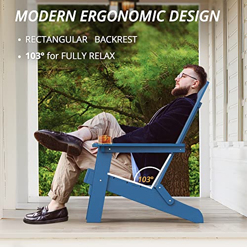Lue Bona Folding Adirondack Chairs Set Of 2, Poly Modern Adirondack Chair, Weather Resistant Plastic Adirondack Fire Pit Chairs For Patio, Porch, Deck, Pool, Garden, Backyard, Navy Blue #TOP5