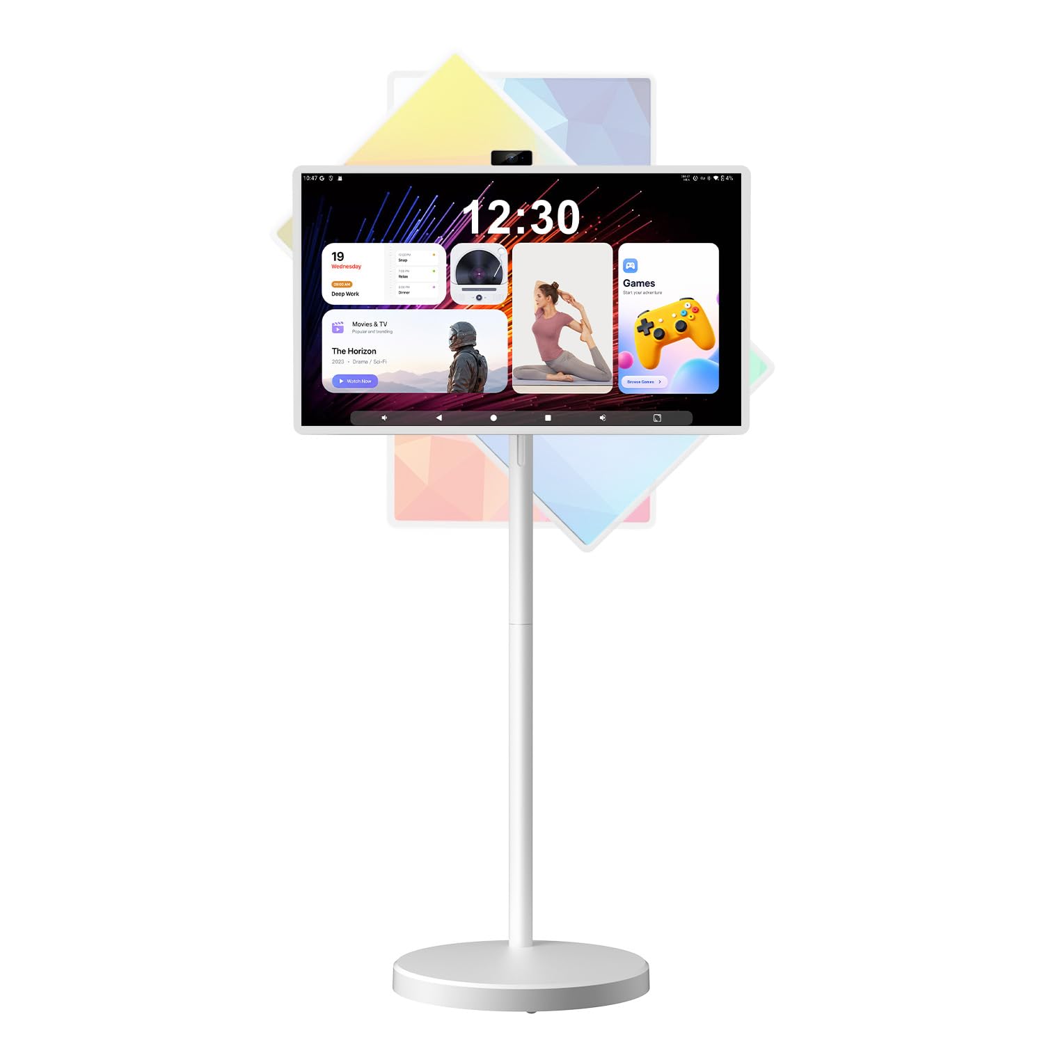 VLH 32″ FHD Smart Portable TV, Rolling TV On Wheels,8G +128GB Storage, Android 15 OS,Google EDLA-Certified,Portable Touch Screen Monitor,Built-in 38400mAh Battery,Removable 500W Camera, Remote Control