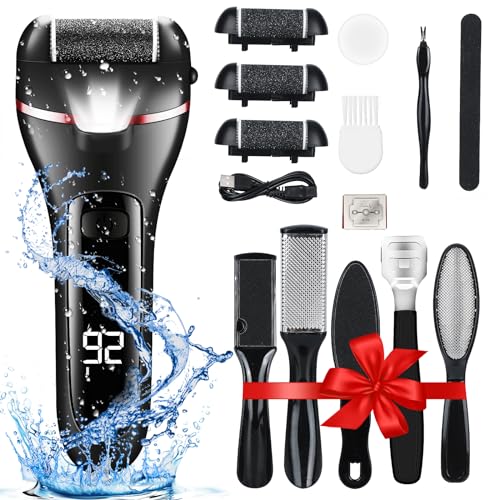 Electric Foot Callus Remover, Rechargeable 16 in 1 Foot File Pedicure Kit Tools,Waterproof Foot Scrubber Dead Skin Remover with 3 Roller Heads & 2-Speed Power Pedicure Tools for Feet Hands Heels Spa