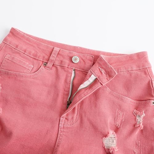 Image of THUNDER STAR Women Mid Rise Ripped Stretchy Jeans Shorts Frayed Raw Hem Casual Denim Shorts