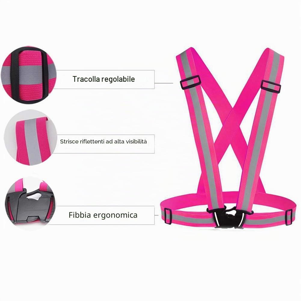 Chiwo 2 gilet riflettente per corsa a piedi ad alta visibilità, regolabile, cintura riflettente per esterni per ciclismo notturno, escursionismo, jogging (verde rosa), Verde Rosa, M …