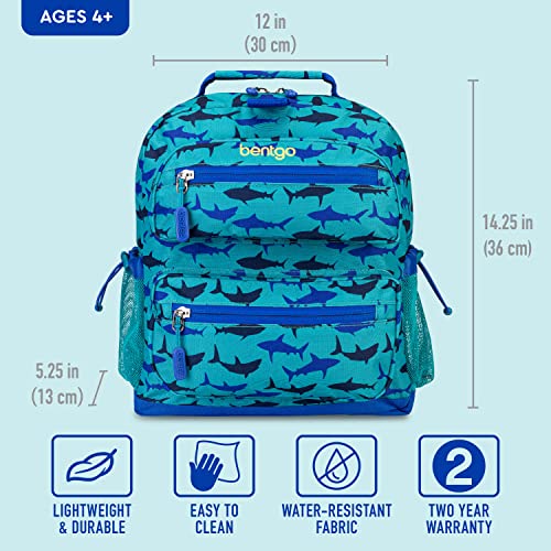 Bentgo® Kids Backpack - Lightweight 14” Backpack In Unique Prints For School, Travel, & Daycare - Roomy Interior, Durable & Water-Resistant Fabric, & Loop For Lunch Bag (Shark) #TOP3