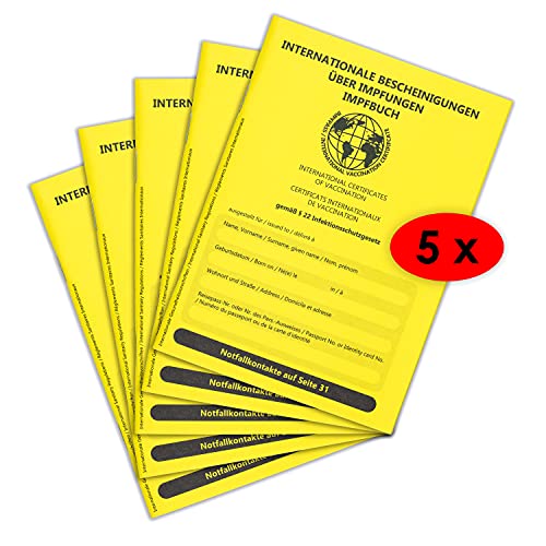 WEIDEBACH® Cartilla de vacunación con página de emergencia, incluye brújula, página de emergencia, tarjeta de vacunación, libro de vacunación internacional para adultos, cuaderno en U (5 unidades) Cover