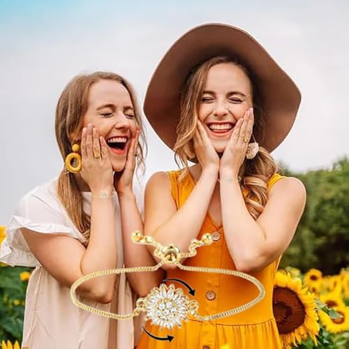 To My Granddaughter-Sunflower Mood Bracelet, Adjustable Rhinestone Sparkly Spinning Flowers Anxiety Wrist Bracelets Sunflowers Statement Worry Relieving Gift Jewelry3