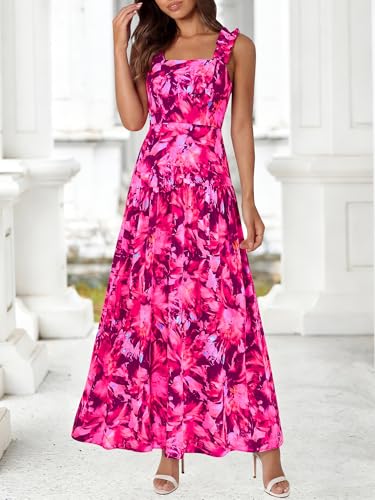 Image of BTFBM Dresses for Women Summer 2026 Formal Sleeveless Smocked Floral Long Wedding Guest Dress Party Spring