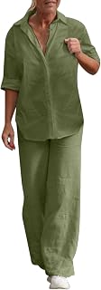 rtdgcv Business Suit Women's 2-Piece 2023 Long-Sleeved Shirt Spring Autumn Casual Solid Trousers Wide Leg Suit Partner Jogging Suit