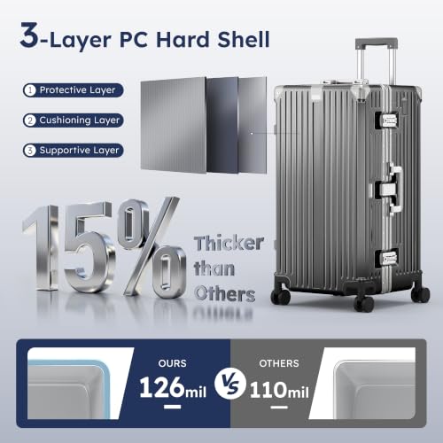 Image of ALPHA CAMP 2-Piece Luggage Set, 20 Inch Carry-On & 28 Inch Trunk Luggage | Aluminum Frame Zipperless 3-Layer PC Suitcase Set with TSA Lock,Charging Port,Cup Holder for Business & Holiday Travel