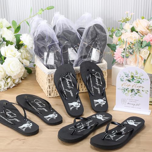 Image of 24 Pairs Bulk Flip Flops for Wedding Guests | Reception Sandals, Wedding Party Favors with Sign, Size Cards, Bagged, Dance Floor Slippers