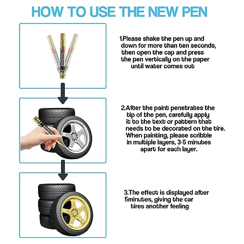 ZDETGU 3Pcs Car Paint Scratch Repair Pen Chrome Marker Pen High Gloss Liquid Marker for Minor Scratches Swirls Easy to Use with Gold/Silver Color (Gold) - Image 8